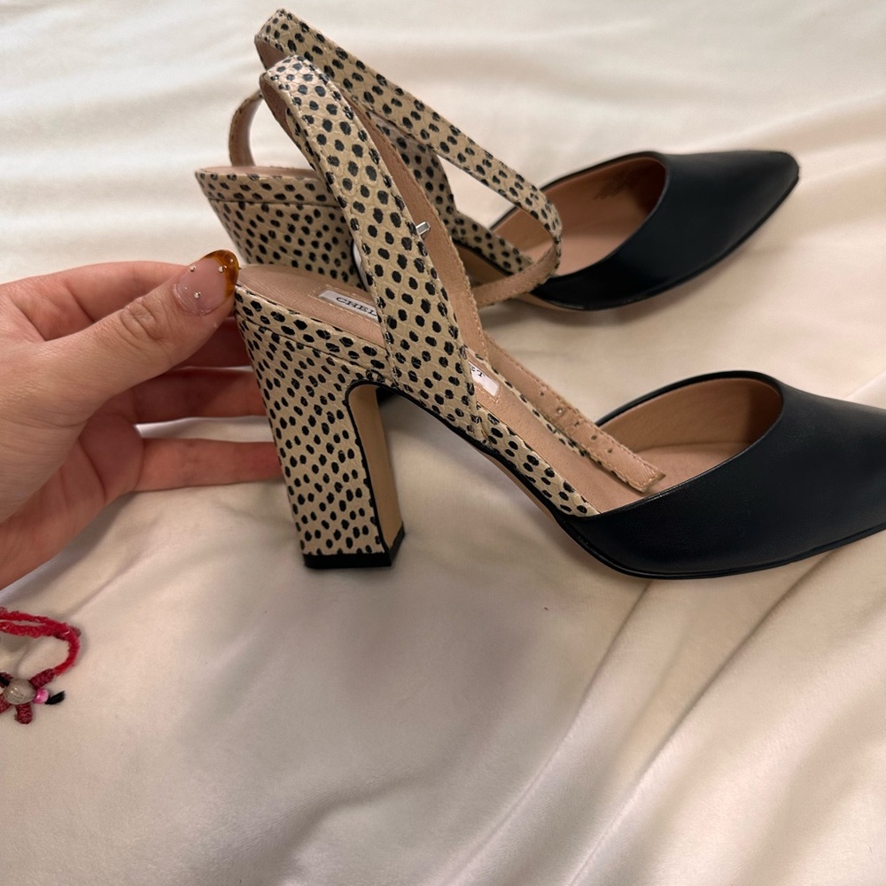 Chelsea & Violet Black and Cream Polka Dot Heels